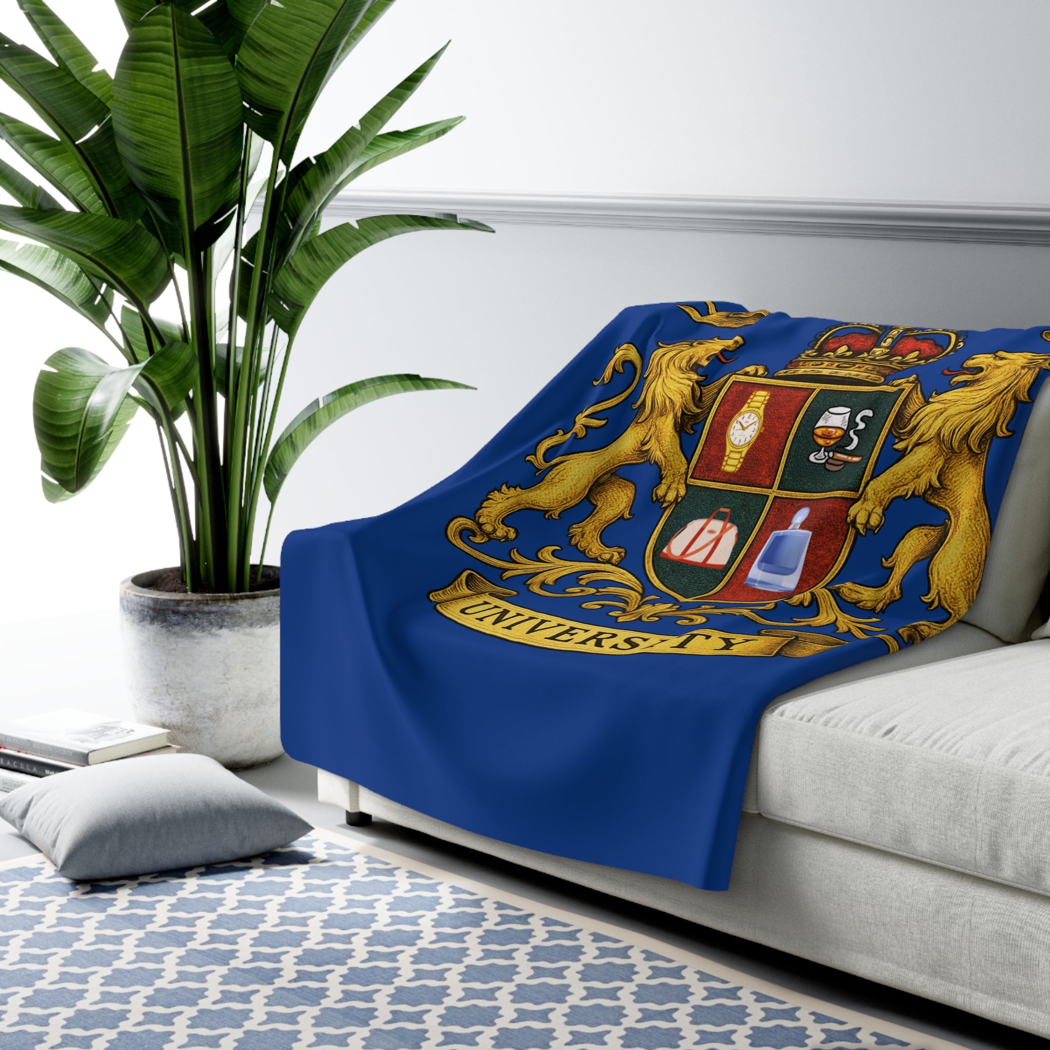House of Dappierre University Sherpa Fleece Blue Blanket