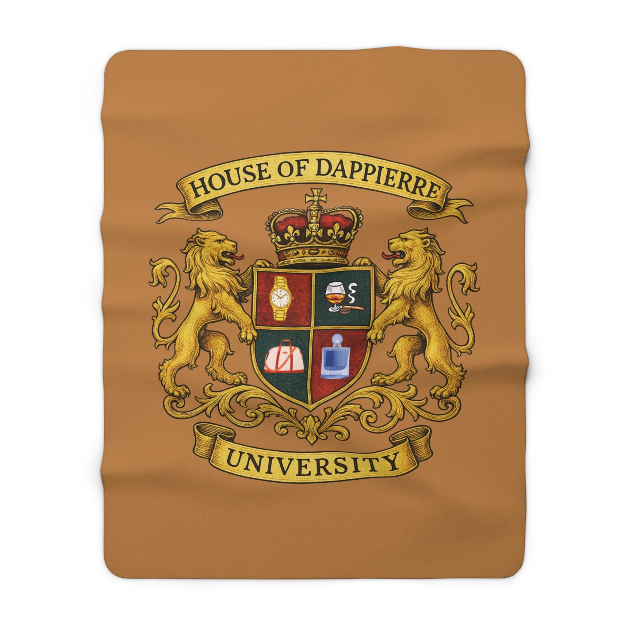 House of Dappierre University Sherpa Fleece Gold Blanket